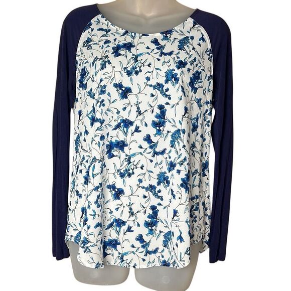 New French Connection Blue Floral Raglan Sleeve Blouse Size Small (315) - Picture 1 of 10